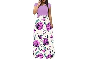 HIUARA 2023 Women Short Sleeves Dresses with Pockets Long Sun Dresses Summer Boho Casual Crewneck Beach Maxi Long Dress