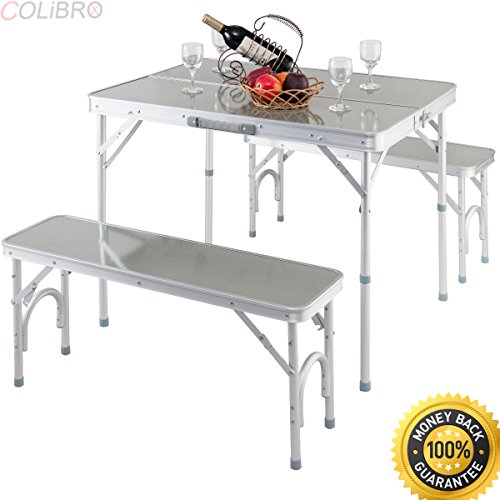 Buy COLIBROXAluminum Portable Folding Picnic Table Camping Suitcase w/ Bench 4 Seat Outdoor