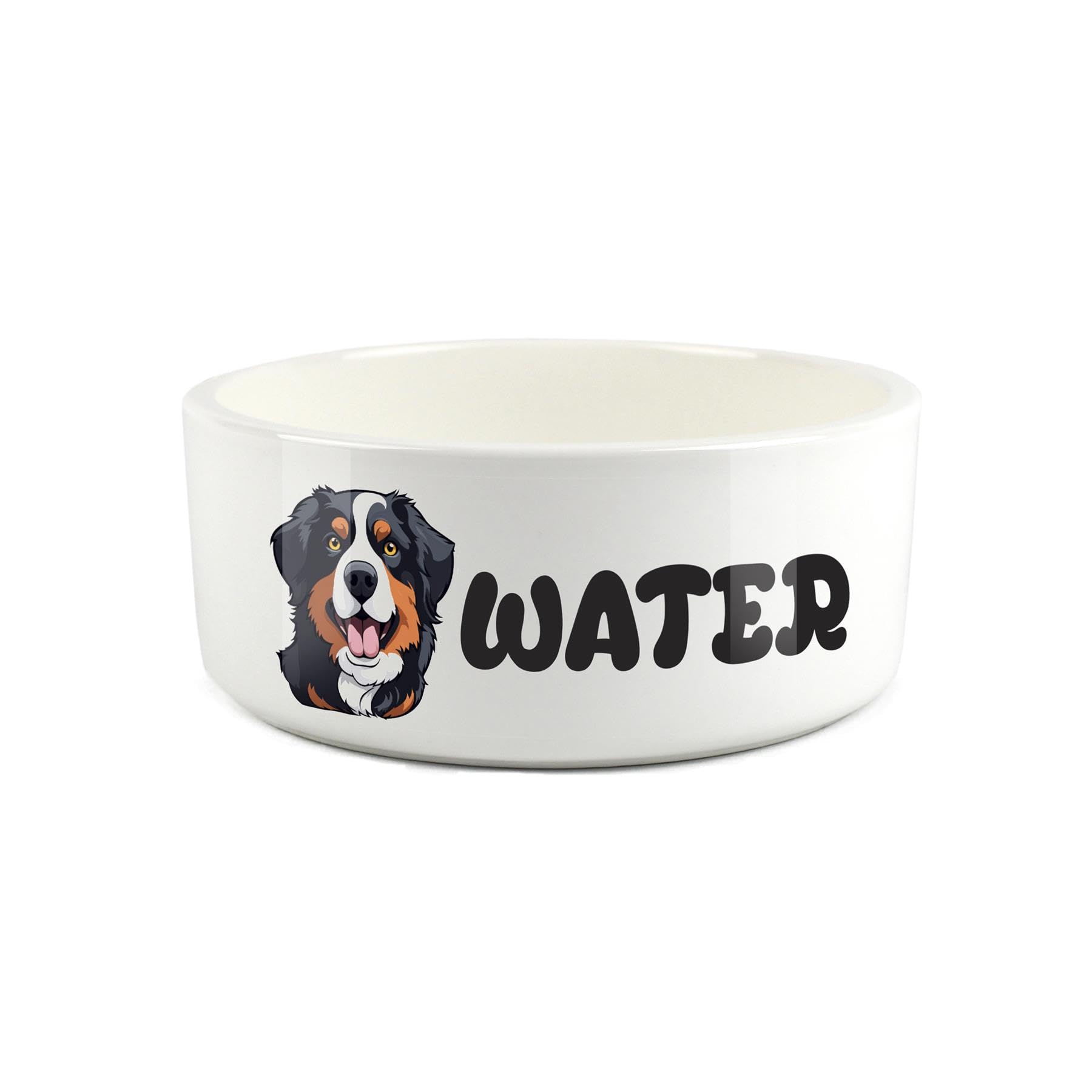 Bernese Mountain Dog Pet Bowl - Cartoon Dog Portrait Large Ceramic Water Bowl - Novelty White Water Dish For Dogs