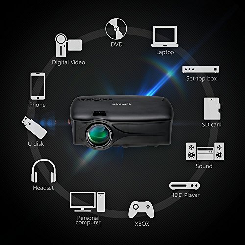 LED Mini Projector, Full HD LED Video Projector 1080P Supported, 30,000 Hour Lamp Life with Big Display for Multimedia Home Theater Movies Games, HDMI USB SD Card VGA AV TV Laptop Oregon Scientific.