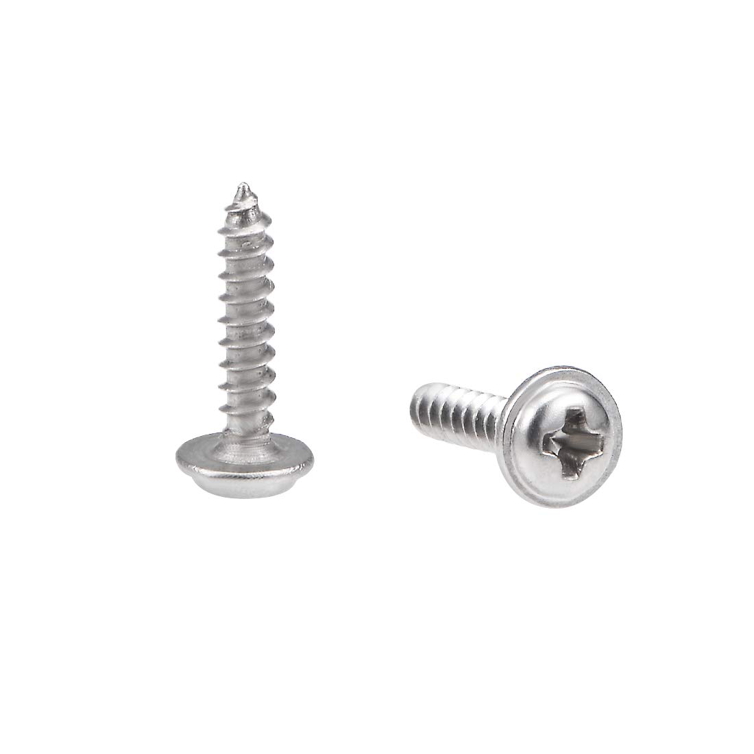 sourcing map 2x10mm Self Tapping Screws Phillips Pan Washer Head Screw 304 Stainless Steel Fasteners Bolts 50Pcs
