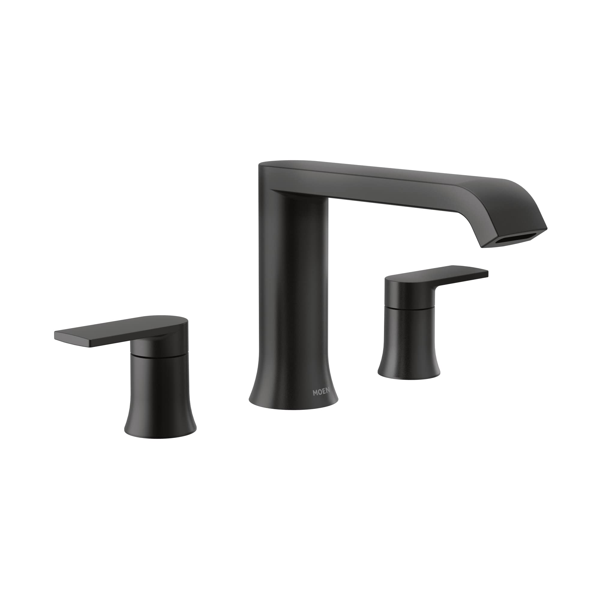 Photo 1 of Moen Genta LX Matte Black Two Handle Deck Mounted Roman Tub Faucet, Widespread Modern Bathtub Set for Soaking Tub, Valve Required, T908BL