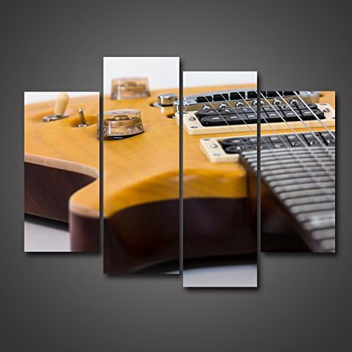 4 Panel Acoustic Guitar In Yellow Macro Photo Music Art Image Printed on Canvas Music Pictures Noble Wall Art For Home Decor Decoration Gift Stretched By Wooden Frame For Living Room by uLinked Art