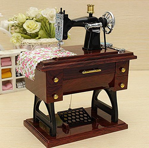 MAYMII Vintage Mini Sewing Machine Style Plastic Music Box Table Desk Decoration Toy Gift for Kid Children