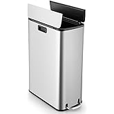 Goplus 12 Gallon Stainless Steel Trash Can, Kitchen Waste Bin with Soft-Closing Wing Lids & Removable Inner Bucket, Slim Step
