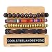 COOLSTEELANDBEYOND Mix 4 Brown Wrap Bracelets Men Women, Wood Beads Ethnic Tribal Bracelets, Leather Cotton Wristbands