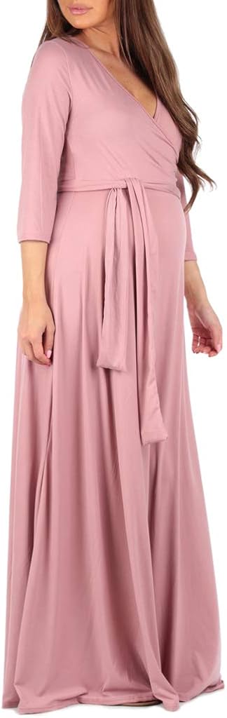 Mother Bee Maternity Faux Wrap Maternity Dress with Adjustable Belt for Baby Shower Or Casual Wear at  Women’s Clothing store