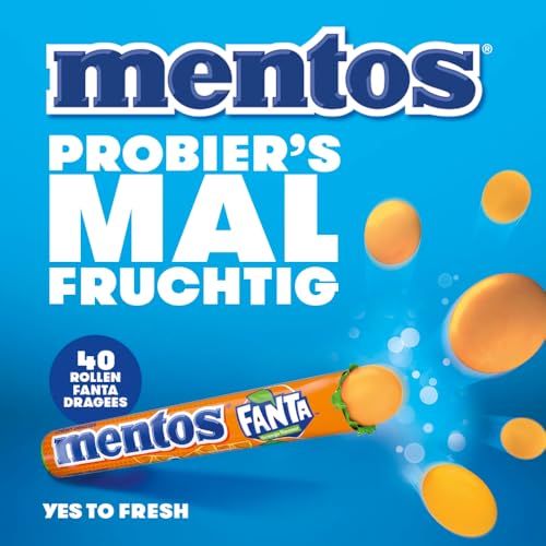 Mentos Fanta Dragees, Frucht-Bonbons mit Original Fanta-Flavour, Kaubonbons mit fruchtigem Orangen-Limonaden Geschmack, Süßigkeiten Multipack (40 Rollen), vegan thumbnail 2