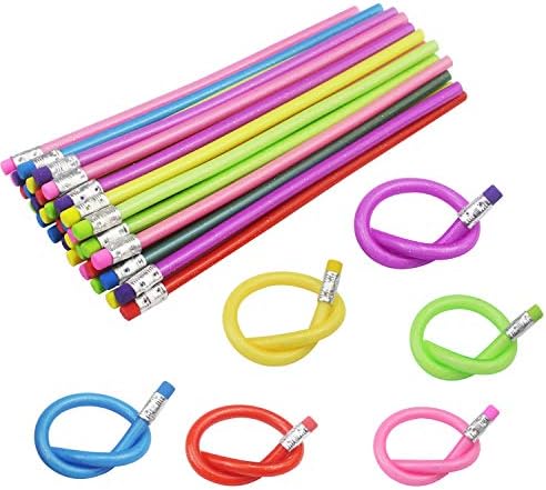 WeiMeet 36 Pieces Bendable Writing Pencil Sets Flexible Bendy Pencils with Eraser for Kids Party Favors Classroom Gifts Back to School Supplies