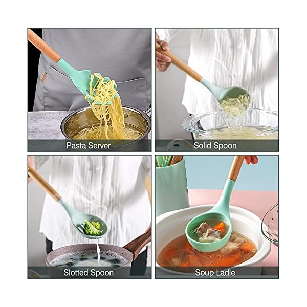 Kitchen-Utensils-Set-9-Pcs-Non-Stick-Silicone-Cooking-Kitchen-Utensils-Spatula-Set-with-Holder-Wooden-Handle-Heat-Resistant-Silicone-Kitchen-Gadgets-Utensil-Set-Green Silicone Kitchen Utensil Set, 9 Pcs Non-Stick Cooking Kitchen Utensils Spatula Set with Holder, Wooden Handle Heat…