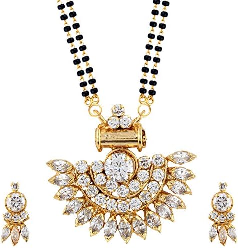 Gold Plated Traditional Mangalsutra Pendant with Chain and Earrings for Women