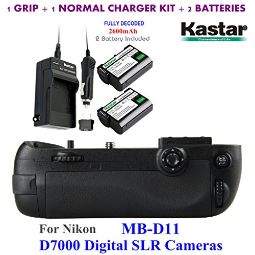 Kastar Pro Multi-Power Vertical Battery Grip (Replacement for MB-D11) + 2x EN-EL15 Replacement Batteries + Charger Kit for Nikon D7000 Digital SLR Camera