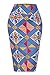 Ermonn Women African Print Knee Length Skirt Slim Fit Midi Pencil Skirt Blue