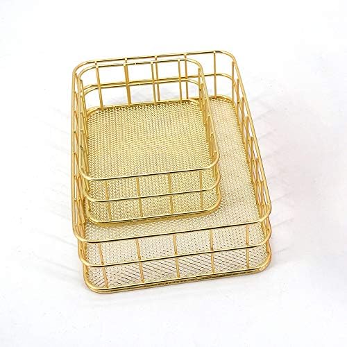 DIGIBIG Wired Metal Make-up Basket Desktop Organizer (Gold)