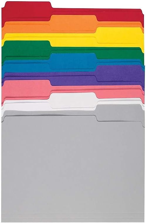 Staples 508804 Colored Top-Tab File Folders 3 Tab 9 Color Assortment Letter 100/PK : Office Products