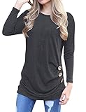 Anicco Womens Long Sleeve Casual Round Neck Loose Tunic Top Blouse T-Shirt Black-L