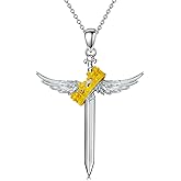 Sword Crown Necklace 925 Sterling Silver Angel Wings Sword Crown Pendant Necklace Jewelry Gifts for Men Women