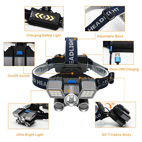 Headlamp Rechargeable, 13000 Lumen 21 Led Brightest High Hard Hat