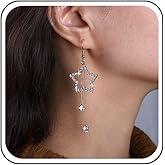 Erimberate Bohemian Crystal Star Dangle Earrings Hollow Star Drop Earrings Gold Cz Star Hook Earrings Small Rhinestone Chain Earrings Jewelry for Women