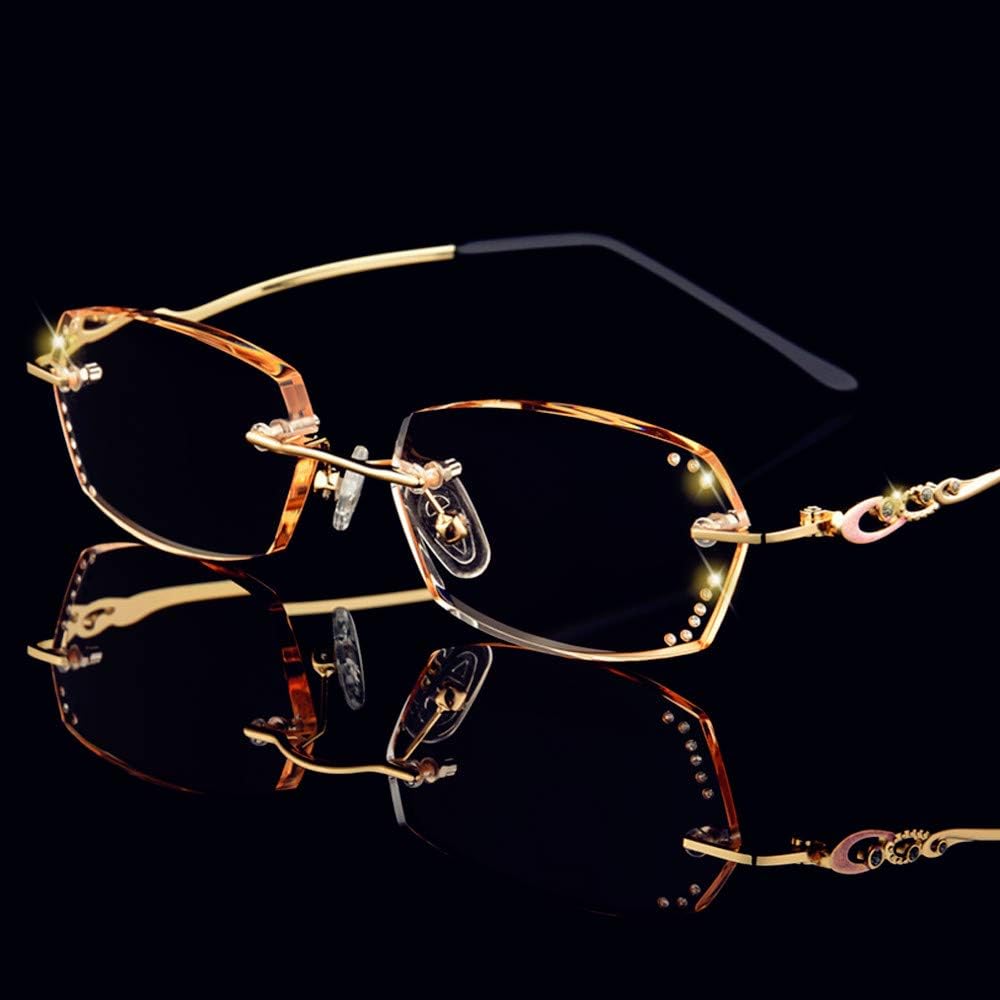Women's Reading Glasses 2pack-1 Glasses Chain+1 Blue Light Blocking Glasses +1 Spring Hinges Rectangular Plastic Frame Glasses Choice Unisex Gold +3.0