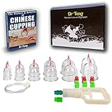 Dr Yeng 12 Pc Chinese Cupping Therapy Set - Professional Massage Equipment Kit Includes 12 Vacuum Cups & 6 Acupressure Pointers with 1 Suction Hand Pump Gun For Pain Relief, Sore Muscles, Cellulite.