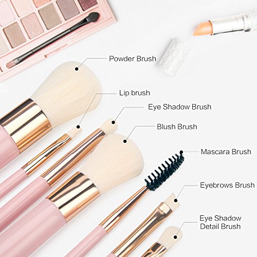 Marshmallow Makeup Brush Set, YEVITA 7pcs Professional Synthetic Face Brush with Portable Case for Foundation Eye Makeup Concealer Mascara Contour Lip Cosmetic Powder Tools Kit for Women-Pink - Thumbnail 4