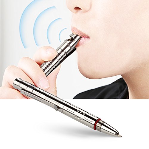 SMOOTHER Stainless Steel Tactical Pen With Whistle and Refill Cap & Clip For Outdoor Car Office Home Signature Gift Self Defense Alarm Uses, EDC Self Protection Tool Pen With 2 Black Writing Refills