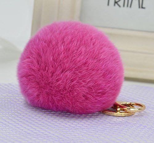 Minigianni Rabbit Fur Pom Pom Plush Bag Charm Key Chain Keychain (Rose)