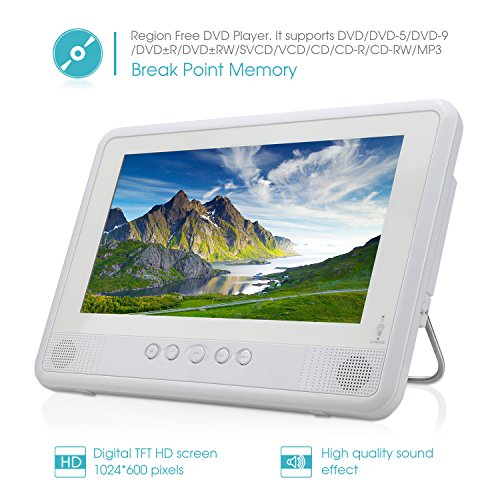 NAVISKAUTO-101-IP67-Waterproof-Portable-DVD-Player-Car-Headrest-Backseat-Mobile-DVD-Player-with-Ultra-thin-TFT-HD-Screen-White