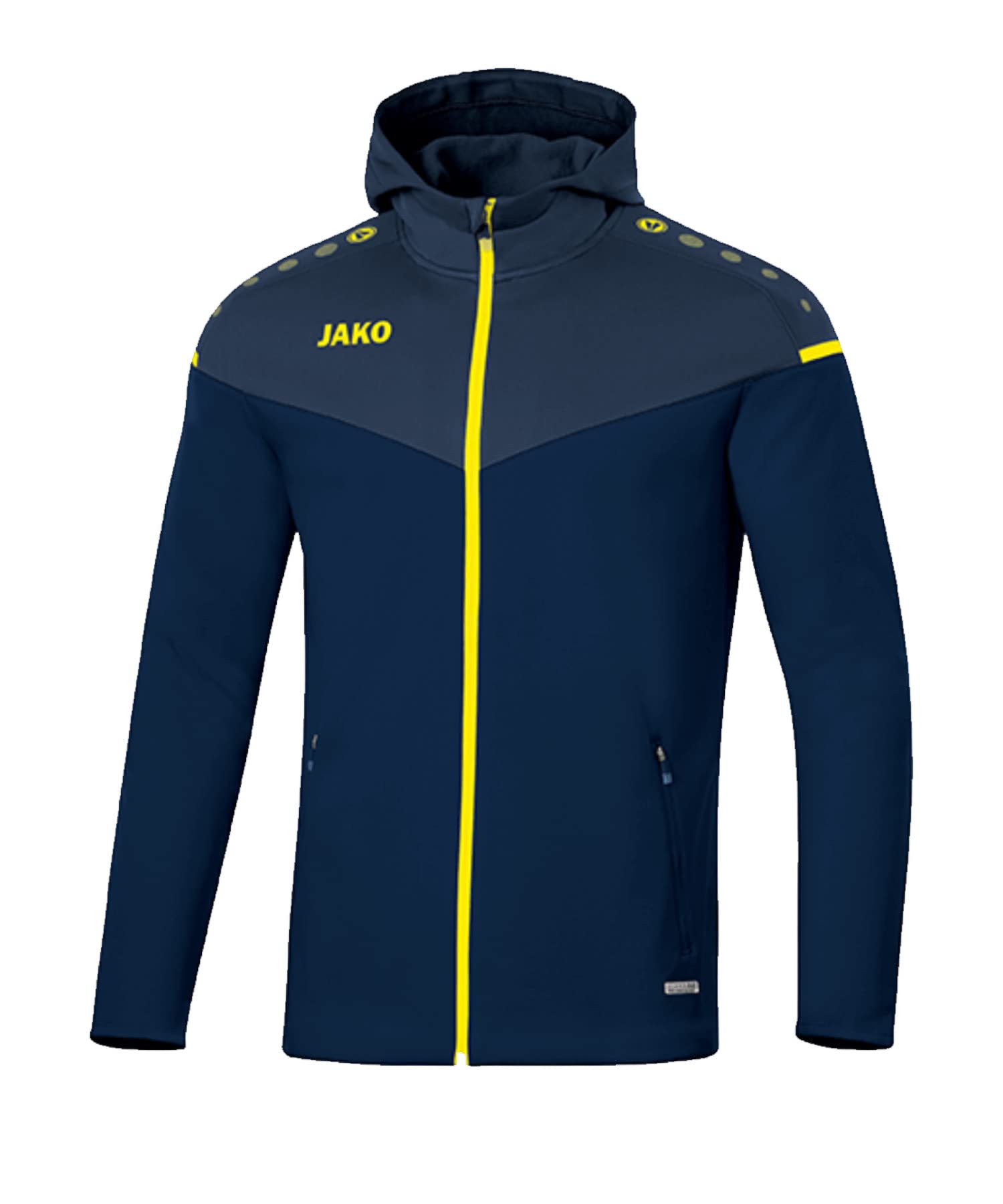 JAKO Women's Champ 2.0 Hooded Jacket, Navy/Dark Blue/Neon Yellow, 36 (EU) — image 1