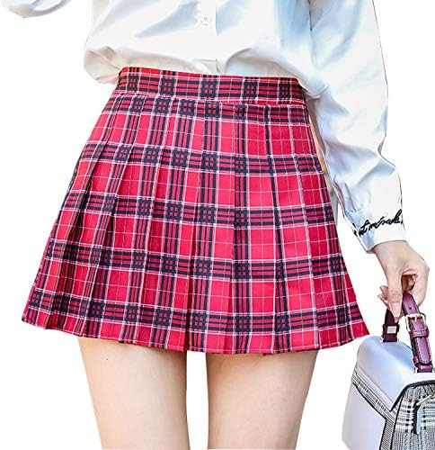 Tulucky Women Plaid Skirt High Waist Pleated School Girl Uniform Mini Skirts