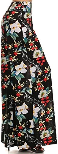 Fashiondio Women's Wide Leg Palazzo Pants Solid and Prints (L, FLORAL PRINT BLACK)