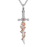 HOPEEZZ Sword Necklace 925 Sterling Silver Rose Flower Sword Pendant Necklace Jewelry Gifts for Men Women
