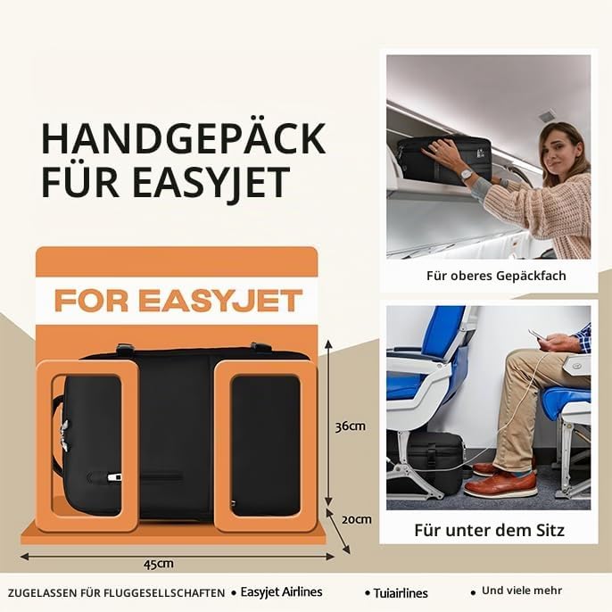 Handgepäck Rucksack 45x36x20 für Easyjet Unter Sitzplatz Reisetasche