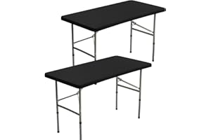 BDDC 2 Pack Rectangle Fitted 4ft Table Cover – 24" x 48" Stretchy Spandex Black Table Cloth, Washable & Wrinkle-Resistant Tab