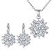 BAMOER 18K Rose Gold Plated Cubic Zirconia Snowflake Lever Back Earrings Necklace Set for Women Girls CZ Jewelry Set