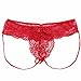 FEESHOW Men's Lace Jockstrap Briefs Bikini Thong G String Underwear T Back Red X-Large(Waistline 28.0-37.0