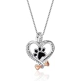 VANLAMS Womens 925 Sterling Silver Bone Love Heart Dog Paw Print Pendant Necklace I Love You Forever and Ever, Gifts for Dog Owner