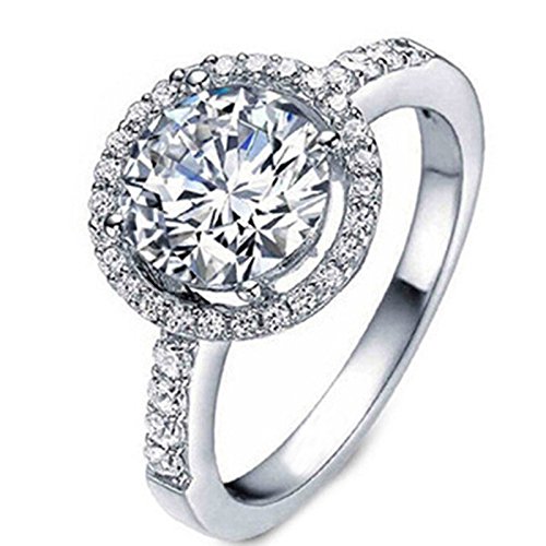 Rurah Women 925 Sterling Silver Halo Rings Promise Engagement Rings Zircon Wedding Ring,7#