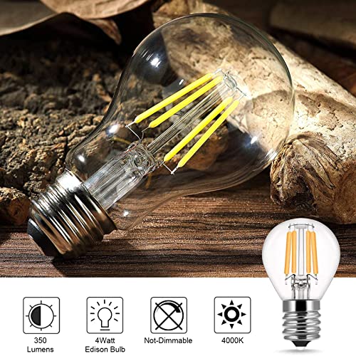 Bombilla de luz LED Edison vintage, JSXing bombillas de vidrio de filamento LED antiguas, no regulable, 4 W (equivalente a 40 W), 350 lm, para decoración del hogar, paquete de 6 (Luz neutra-4000K)