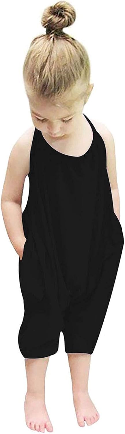Lindanina Toddler Girl Romper Strap Slouch Jumpsuits for Kids 1-5T Baby Harem Halter Pants: Clothing