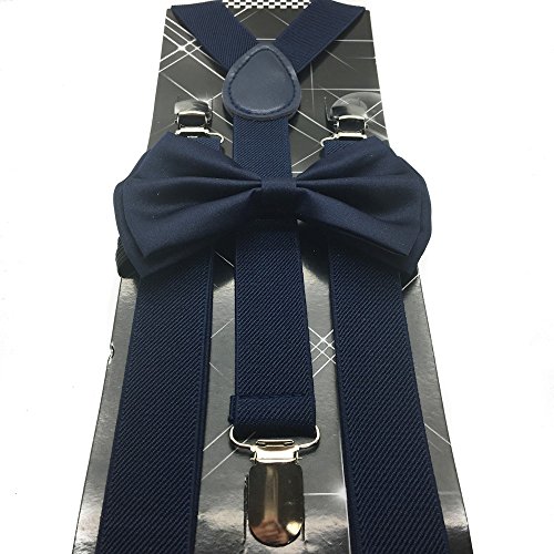 Navy Blue Color Wedding Accessories Adjustable Bow Tie & Suspenders