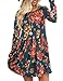 OLYR Women's Fall Winter Pleated Midi Dress Long Sleeve Floral Print Casual Swing Tunic Tee Shirt Dress (XL, Navy Floral)