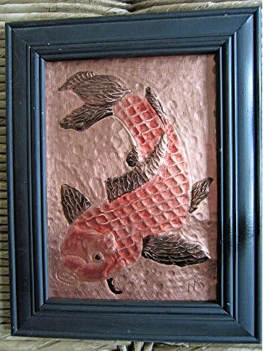 Copper embossed and hammed Koi in 7X9 frame