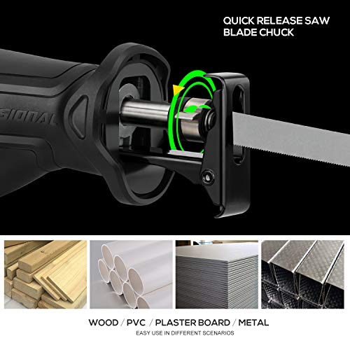 Reciprocating Saw, GALAXIA 9 Amps Professional Corded Sabre Saw with 4Pcs Blades 1-1/8"(28mm) Stroke Length, 0-2800SPM and 6" Max. cutting Depth in Wood and Metal Cutting