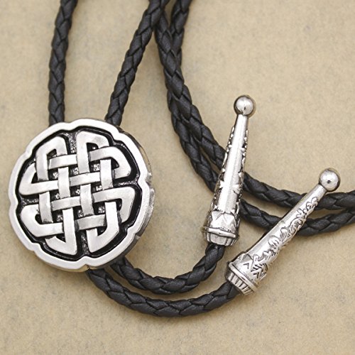 RechicGu Vintage Silver Western Celtic Trinity Cross Knot Leather Rodeo Wedding Necktie Bola Bolo Tie - Thumbnail 4