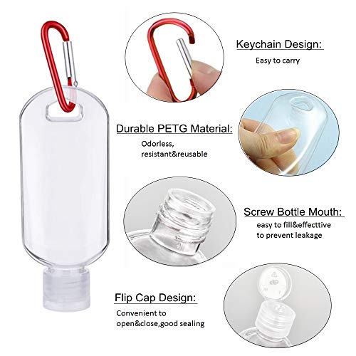 10pcs Travel Bottles with Keychain, Magicalmai 1.7oz/50ml Portable Hand Sanitizer Bottles Leakproof Refillable Squeeze Containers for Toiletries Liquid Cosmetic with a Funnel and 5pcs Extra Spray Cap