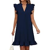 Wkior Summer Dresses for Women 2026 Casual V Neck Cap Sleeve Ruffled Hem T-Shirt Dress Flowy Swing Smock Mini Sundress