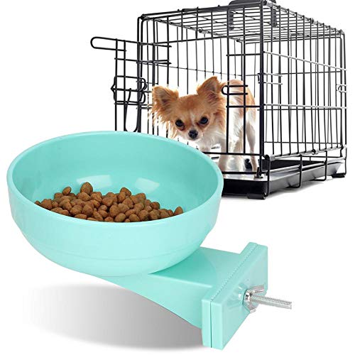 Pet Cage Bowl, Hanging Durable Plastic Feeding Food Water Dish Cage Bowl for Bird Dog Cat Puppy(Blue)