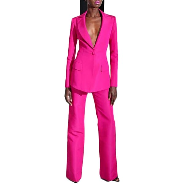 Women's Peak Lapel Hot Pink Business Suits 2 Pieces One Botton Wedding  Groom Tuxedos (L, Hot Pink) at Amazon Women's Clothing store